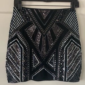 Express Geometric Sequin Black Mini Skirt Sz XS